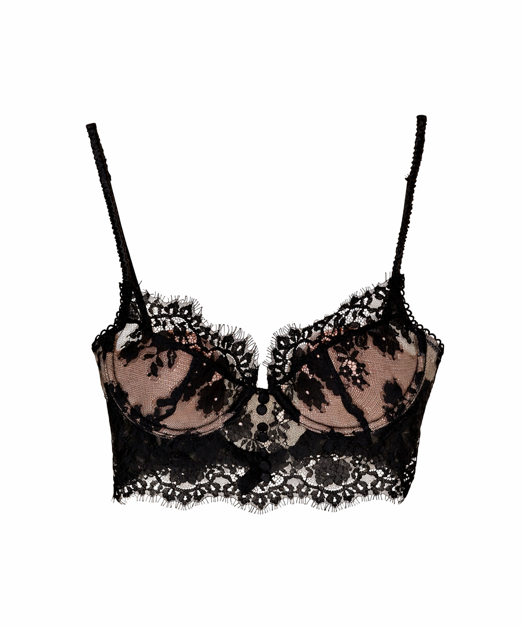 Black lace bra lingerie on a white background front view