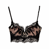 Black lace bra lingerie on a white background front view
