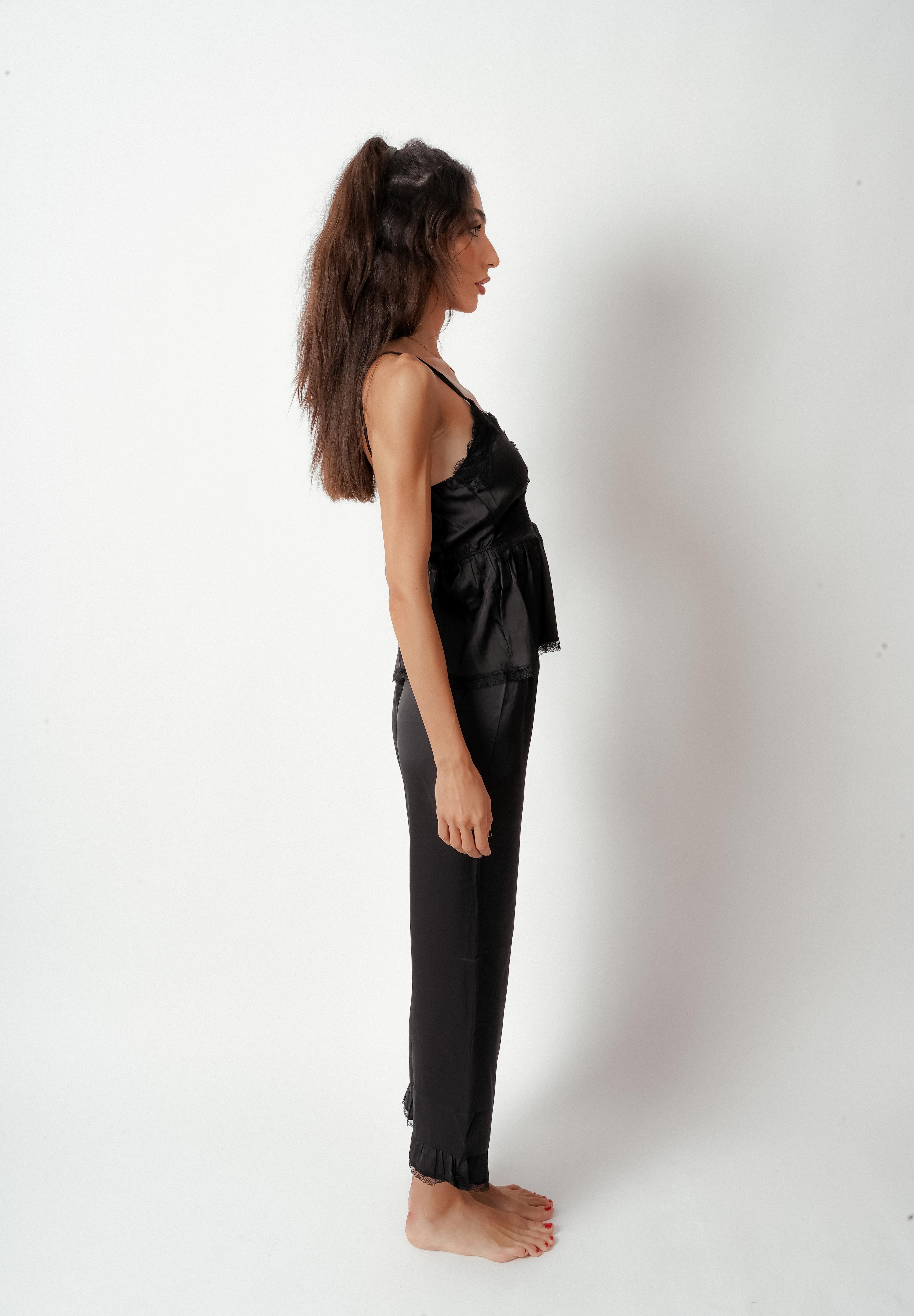 3-Piece Black Lace Pajama Set image 3