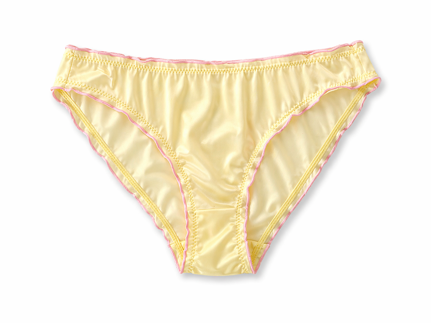 Yellow women's underwear with pink trim on a white background