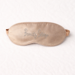 Silk sleep mask with rhinestone embellishments “beauty sleep”on a white background
