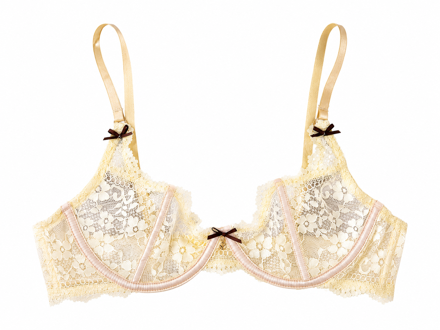 butter yellow lace bra front detail