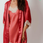 Rare Rose Pure Silk Nightdress & Robe with lace