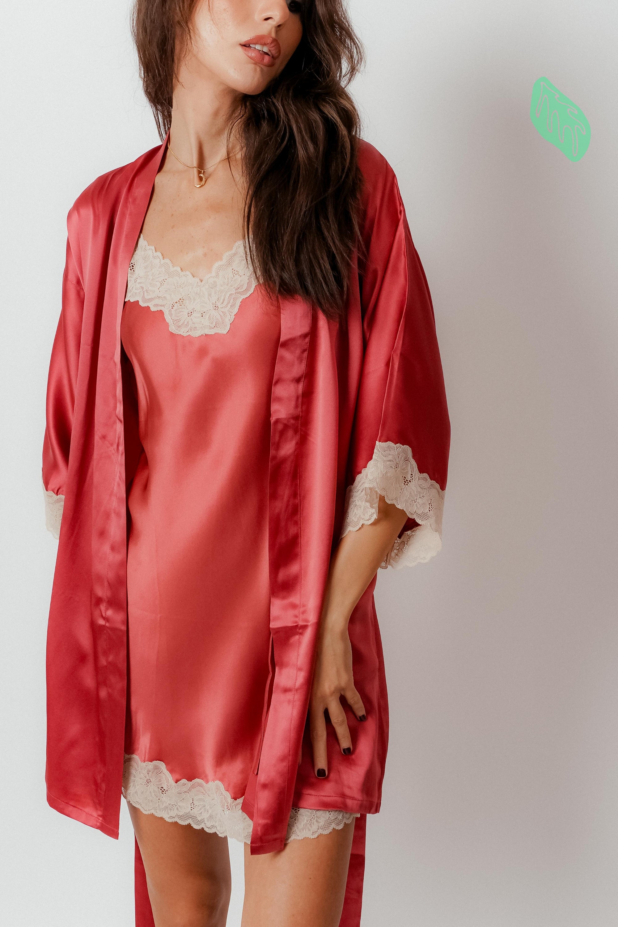 Rare Rose Pure Silk Nightdress & Robe with lace