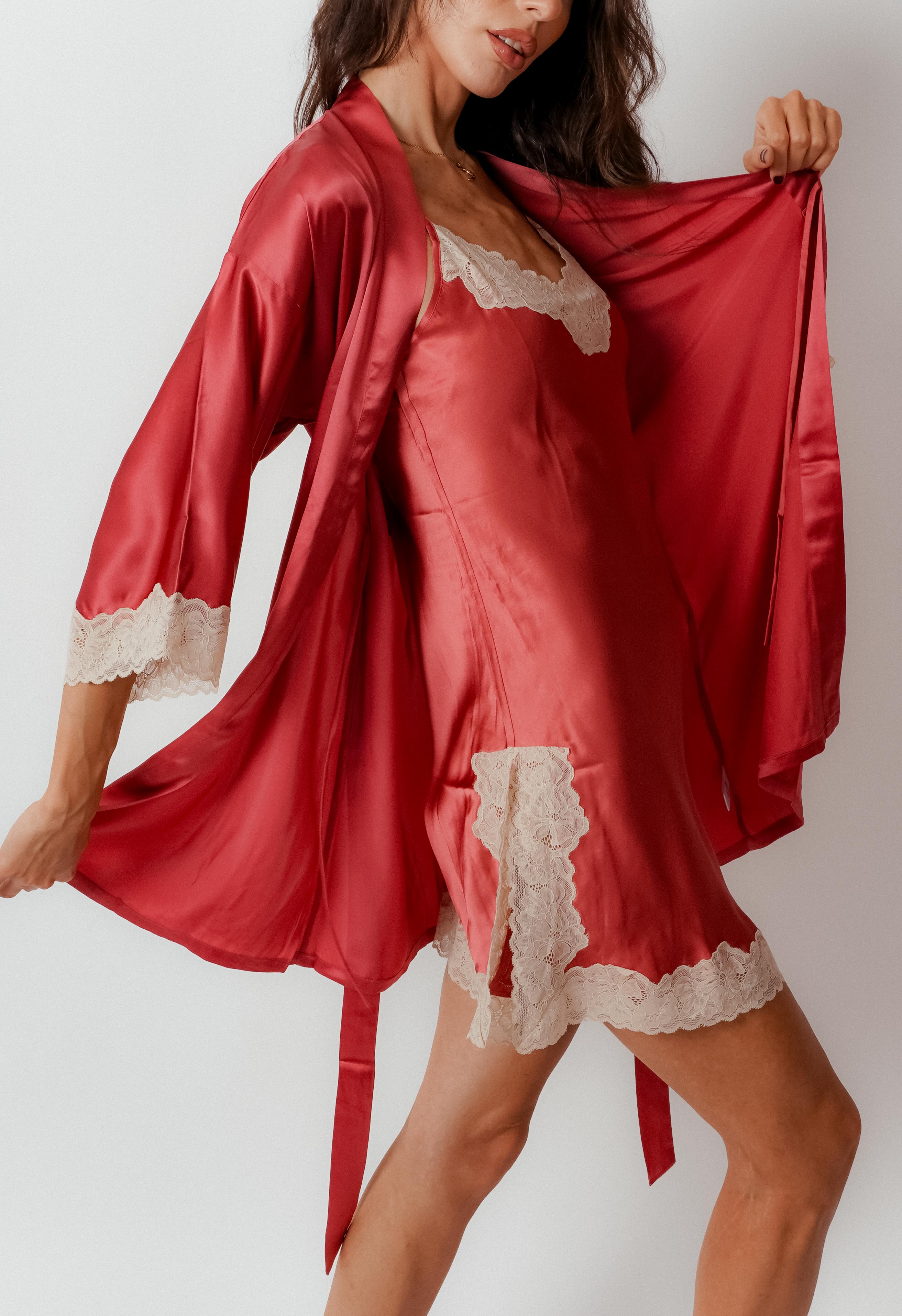 Rare Rose Pure Silk Nightdress & Robe from side